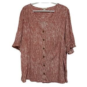 Como Blu Women's Coral White Short Sleeve Button Up V-Neck Blouse‎ Size 2X